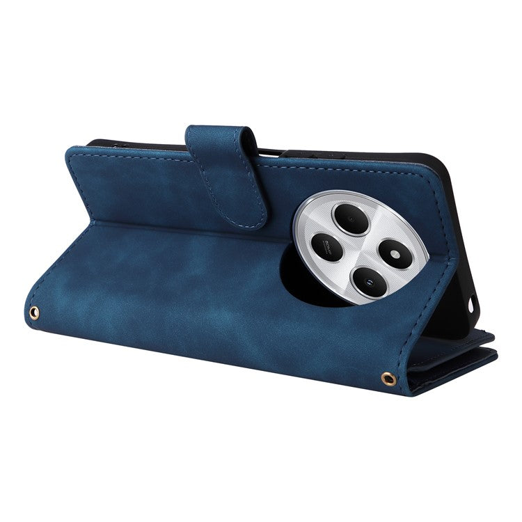 For Xiaomi Poco C75 4G / Redmi 14R 5G / 14C 4G Case Zipper Wallet Multiple Card Slots Leather Phone Cover - Blue