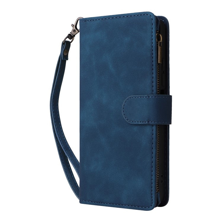 For Xiaomi Poco C75 4G / Redmi 14R 5G / 14C 4G Case Zipper Wallet Multiple Card Slots Leather Phone Cover - Blue