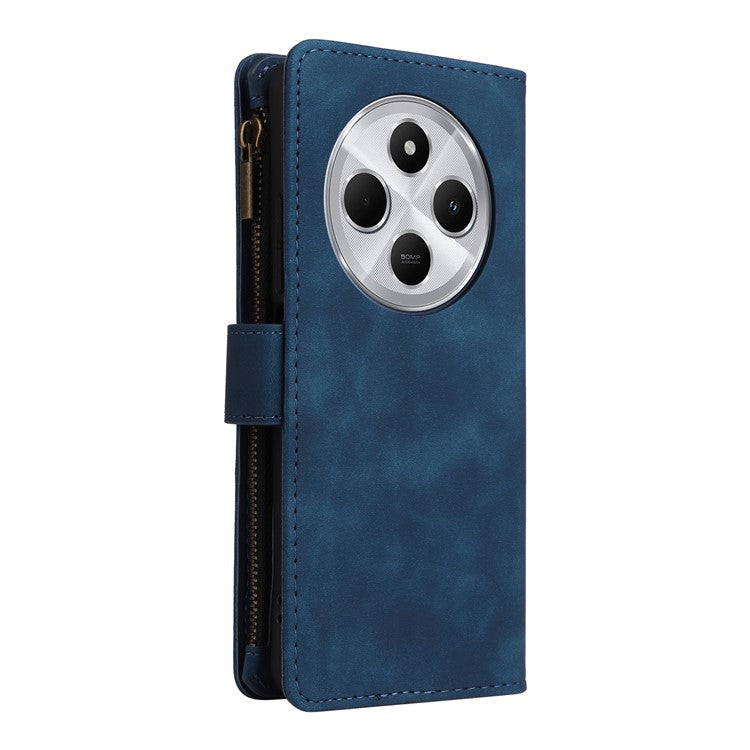 For Xiaomi Poco C75 4G / Redmi 14R 5G / 14C 4G Case Zipper Wallet Multiple Card Slots Leather Phone Cover - Blue
