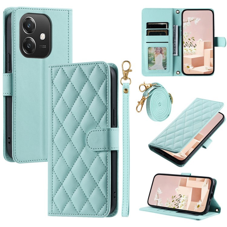 Leather Case for Oppo A3x 4G / 5G (India) / A3 4G / 5G / A40 4G / A60 5G Wallet Rhombus Grid Phone Cover - Mint Green