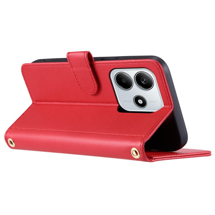 For Xiaomi Redmi Note 14 5G Wallet Case Rhombus Grid PU Leather Phone Cover - Red