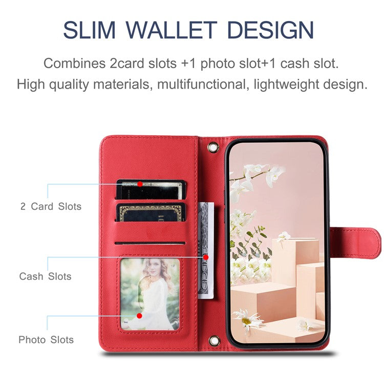 For Xiaomi Redmi Note 14 5G Wallet Case Rhombus Grid PU Leather Phone Cover - Red