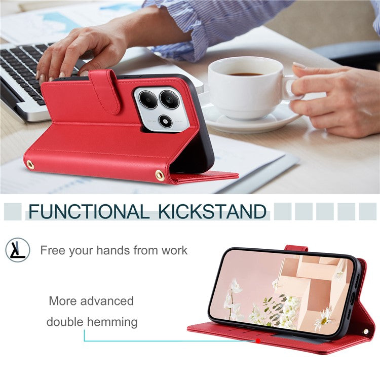 For Xiaomi Redmi Note 14 5G Wallet Case Rhombus Grid PU Leather Phone Cover - Red