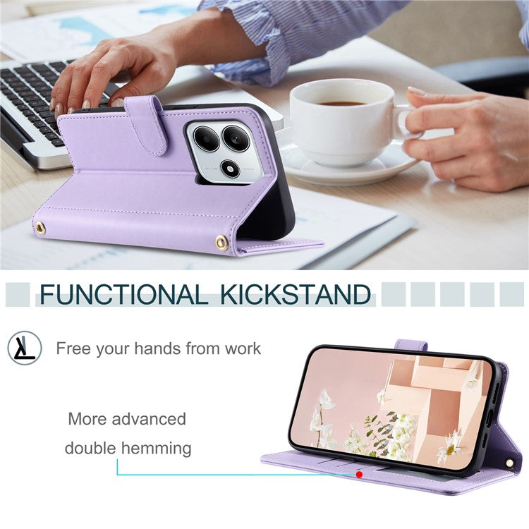 For Xiaomi Redmi Note 14 5G Wallet Case Rhombus Grid PU Leather Phone Cover - Purple