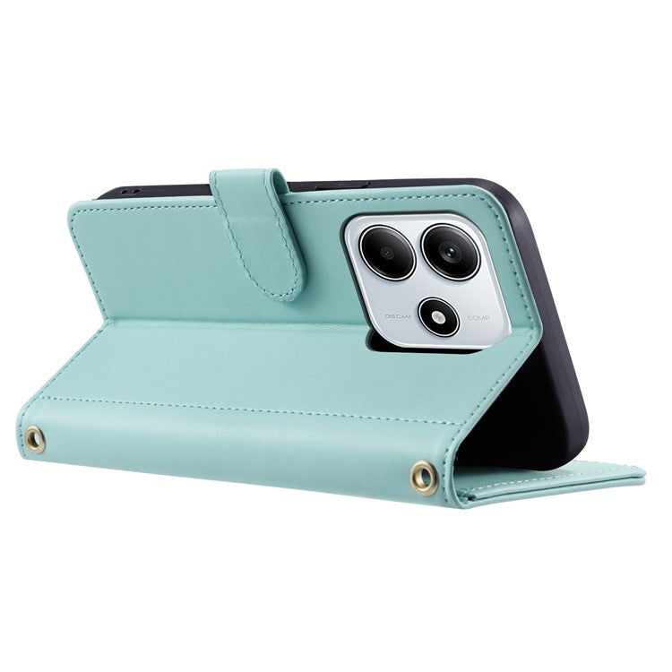 For Xiaomi Redmi Note 14 5G Wallet Case Rhombus Grid PU Leather Phone Cover - Mint Green