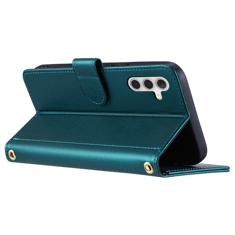 For Samsung Galaxy S25 Wallet Case Rhombus Grid PU Leather Phone Cover - Green