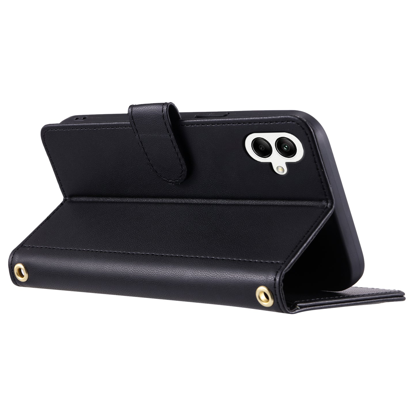 For Samsung Galaxy A06 Wallet Case Rhombus Grid PU Leather Phone Cover - Black