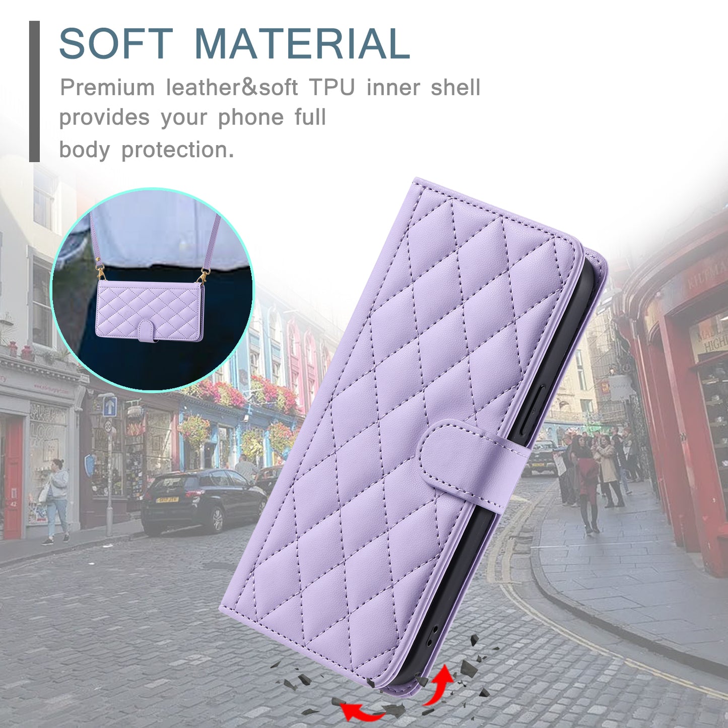 For Samsung Galaxy A06 Wallet Case Rhombus Grid PU Leather Phone Cover - Purple