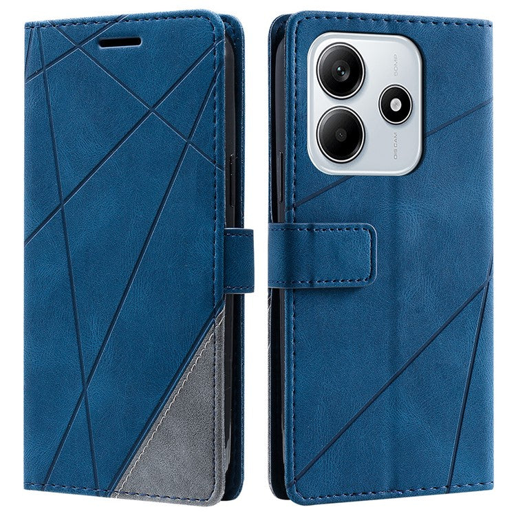 For Xiaomi Redmi Note 14 5G Case Imprinted Lines PU Leather Splicing Wallet Phone Cover - Blue