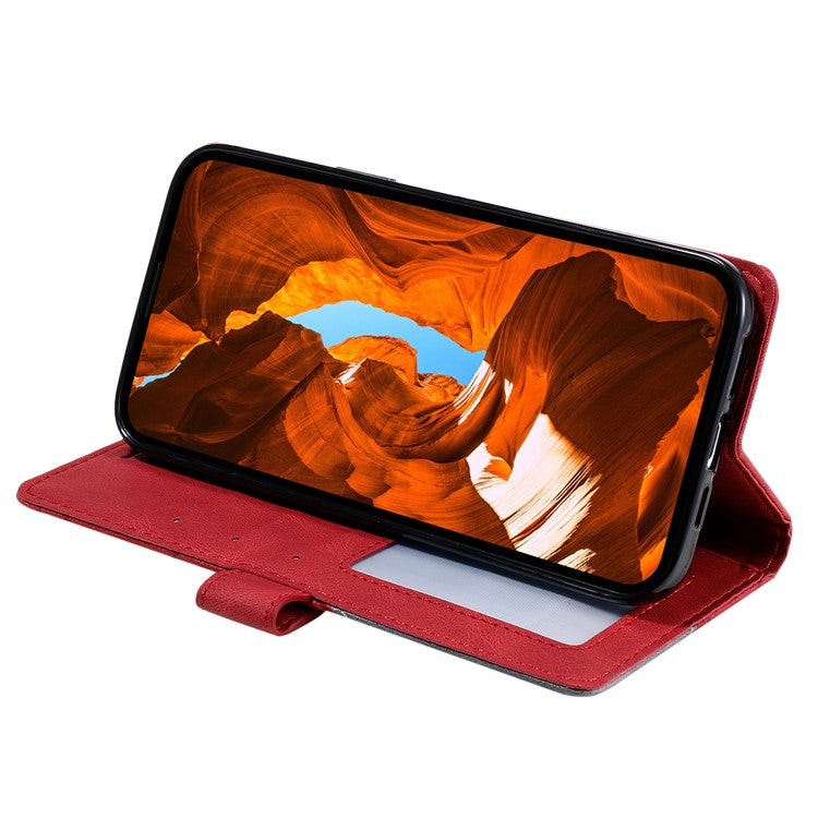 For Xiaomi Redmi Note 14 5G Case Imprinted Lines PU Leather Splicing Wallet Phone Cover - Red