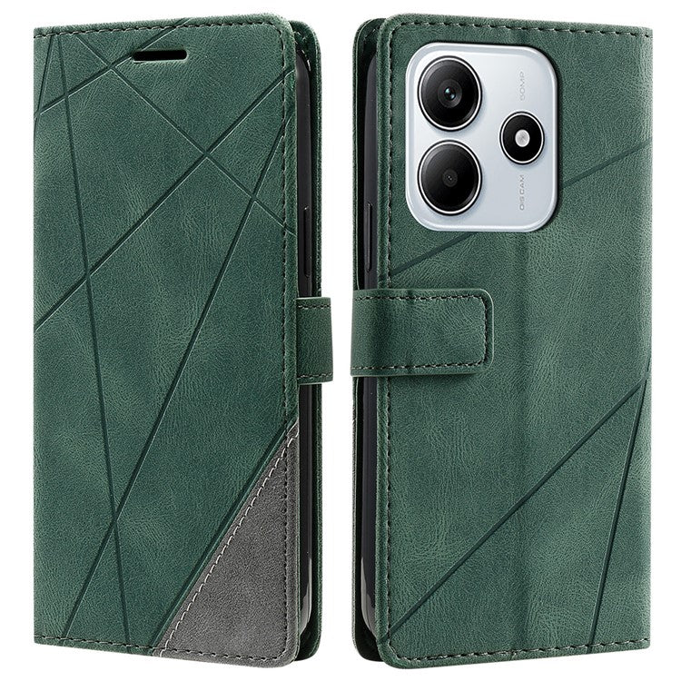 For Xiaomi Redmi Note 14 5G Case Imprinted Lines PU Leather Splicing Wallet Phone Cover - Green
