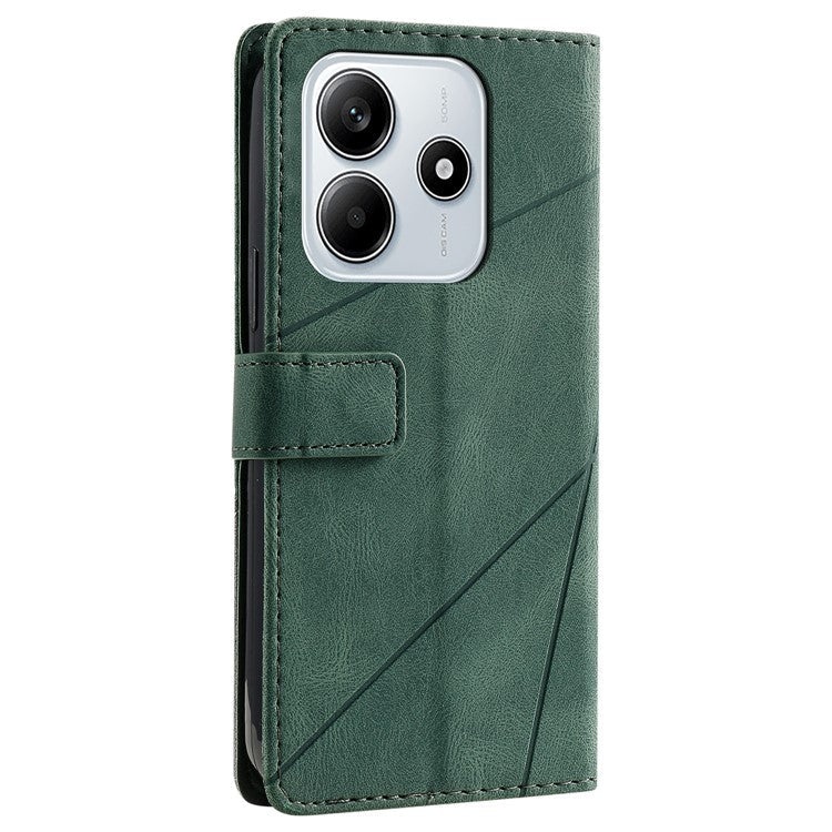 For Xiaomi Redmi Note 14 5G Case Imprinted Lines PU Leather Splicing Wallet Phone Cover - Green