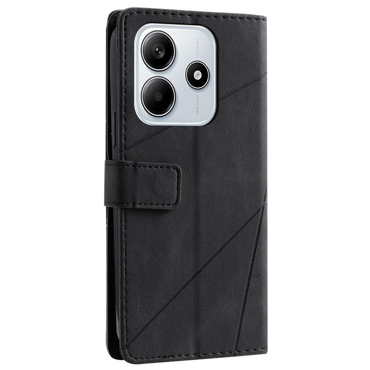 For Xiaomi Redmi Note 14 5G Case Imprinted Lines PU Leather Splicing Wallet Phone Cover - Black