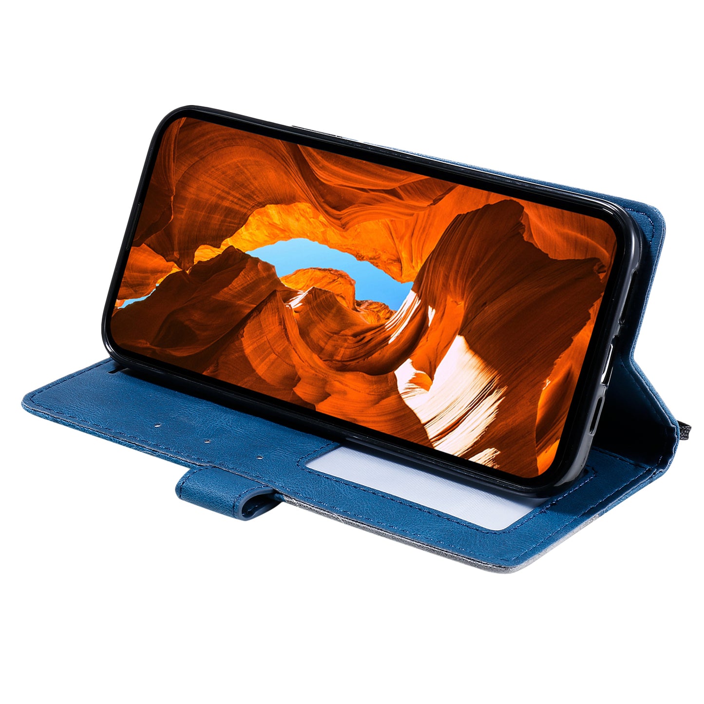 For Samsung Galaxy A16 4G / 5G Case Imprinted Lines PU Leather Splicing Wallet Phone Cover - Blue