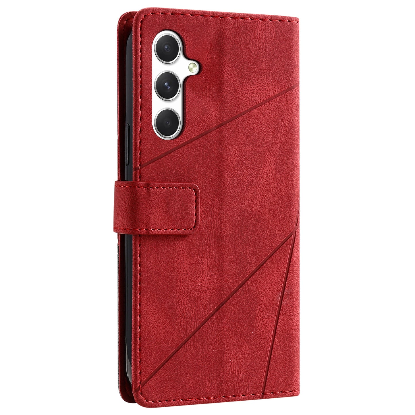 For Samsung Galaxy A16 4G / 5G Case Imprinted Lines PU Leather Splicing Wallet Phone Cover - Red