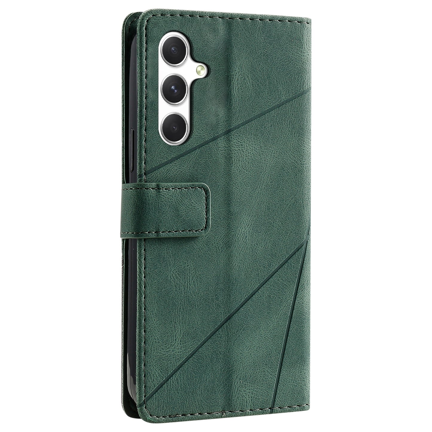 For Samsung Galaxy A16 4G / 5G Case Imprinted Lines PU Leather Splicing Wallet Phone Cover - Green