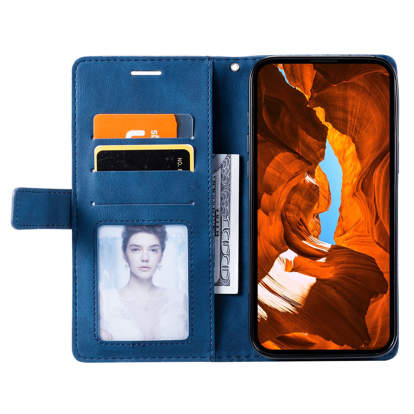 For Samsung Galaxy A06 Case Imprinted Lines PU Leather Splicing Wallet Phone Cover - Blue