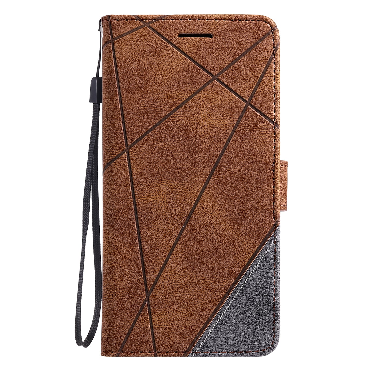 For Samsung Galaxy A06 Case Imprinted Lines PU Leather Splicing Wallet Phone Cover - Brown