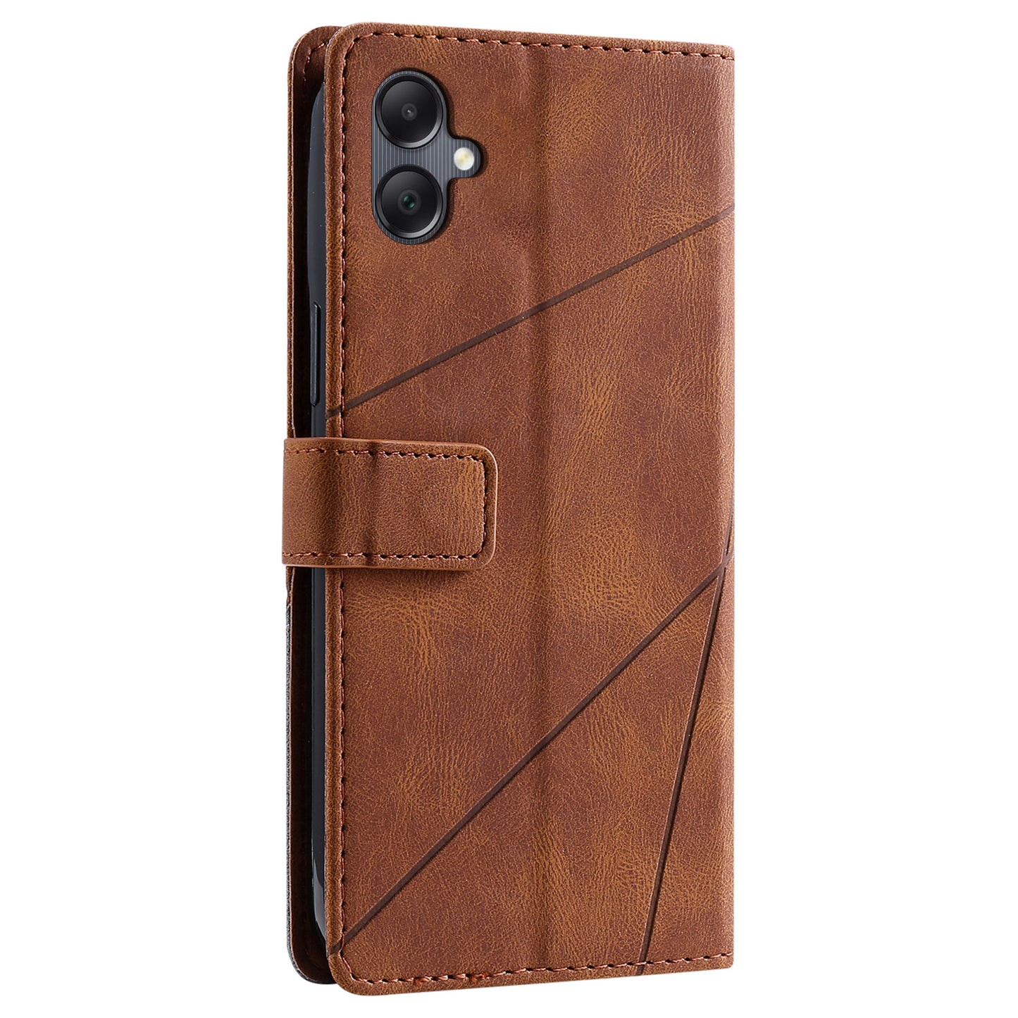 For Samsung Galaxy A06 Case Imprinted Lines PU Leather Splicing Wallet Phone Cover - Brown
