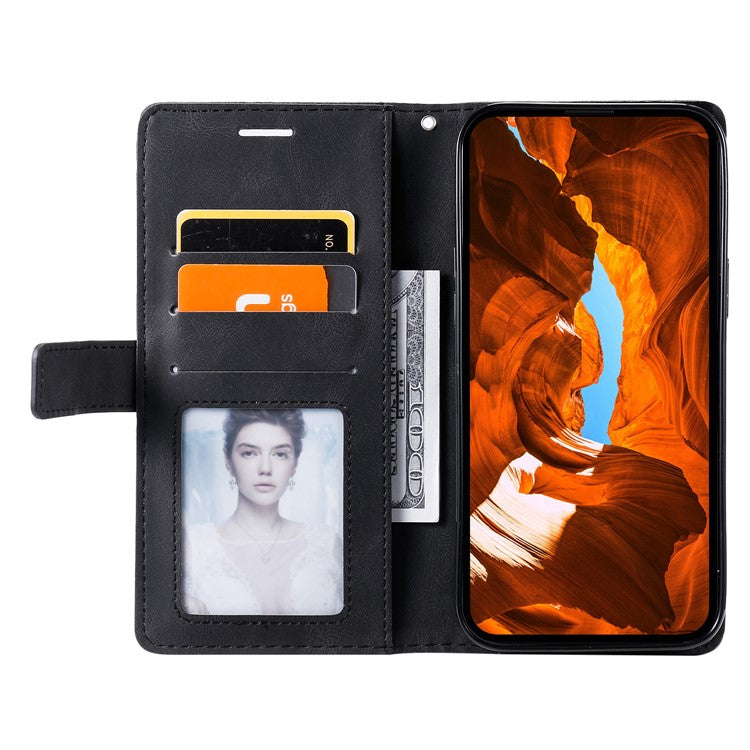 For Samsung Galaxy S25 Case Imprinted Lines PU Leather Splicing Wallet Phone Cover - Black