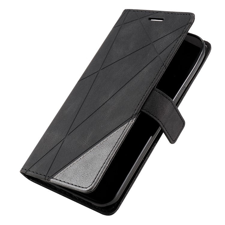 For Samsung Galaxy S25 Case Imprinted Lines PU Leather Splicing Wallet Phone Cover - Black