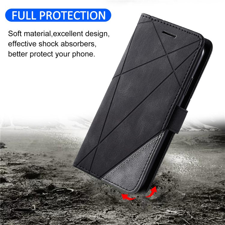 For Samsung Galaxy S25 Case Imprinted Lines PU Leather Splicing Wallet Phone Cover - Black
