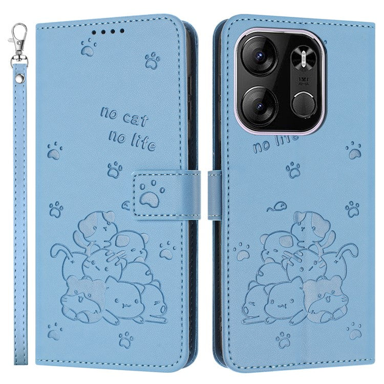 Cats Imprint Leather Case For TECNO Spark Go 2023 4G  /  Pop 7 Pro 4G  /  Pop 7  /  Infinix Smart 7 (India) 4G  /  Smart 7  /  Smart 7 HD - Blue