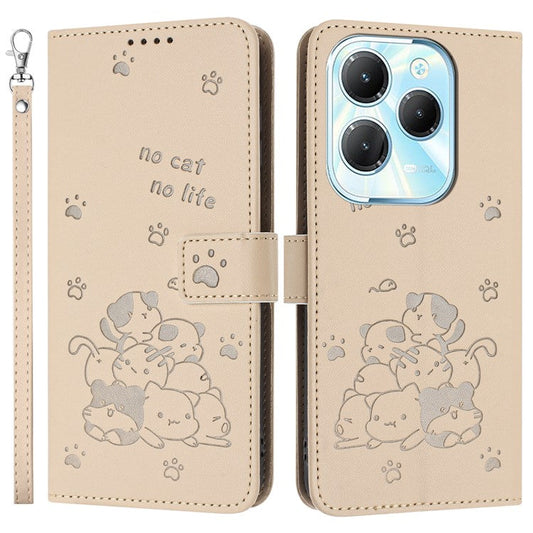 Phone Case For Infinix Hot 40 Pro  /  Hot 40  /  TECNO Spark 20 Pro with Strap Cats Imprint Leather Cover - Beige