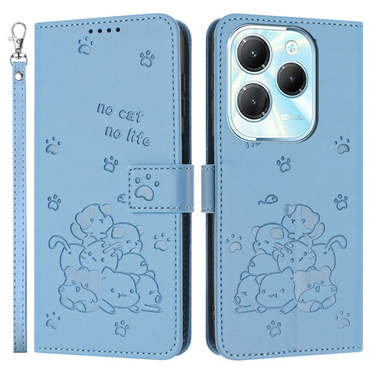 Phone Case For Infinix Hot 40 Pro  /  Hot 40  /  TECNO Spark 20 Pro with Strap Cats Imprint Leather Cover - Blue