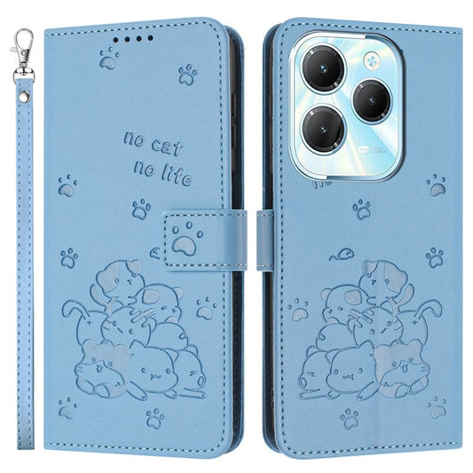 Phone Case For Infinix Hot 40 Pro  /  Hot 40  /  TECNO Spark 20 Pro with Strap Cats Imprint Leather Cover - Blue