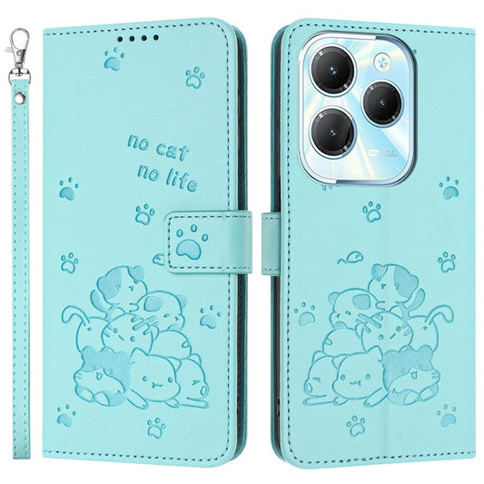 Phone Case For Infinix Hot 40 Pro  /  Hot 40  /  TECNO Spark 20 Pro with Strap Cats Imprint Leather Cover - Green