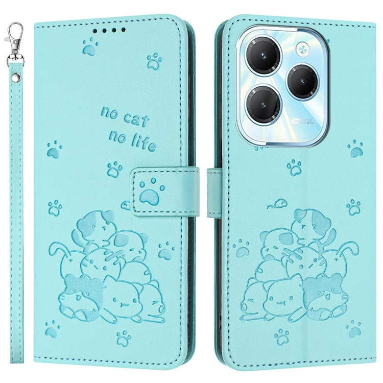 Phone Case For Infinix Hot 40 Pro  /  Hot 40  /  TECNO Spark 20 Pro with Strap Cats Imprint Leather Cover - Green