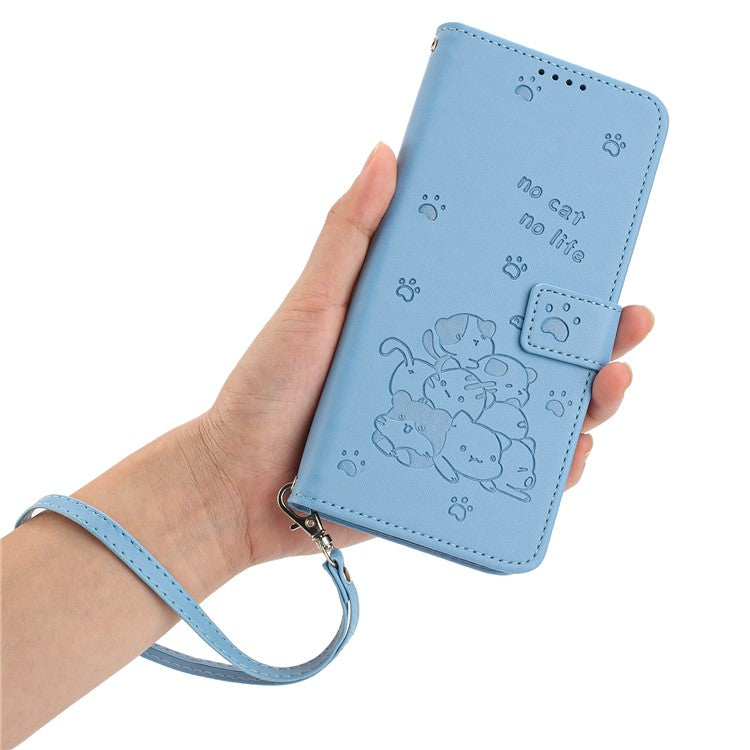 Phone Case For OnePlus Nord N30 SE 5G / Oppo A79 5G / A2 5G with Strap Cats Imprint Leather Cover - Blue