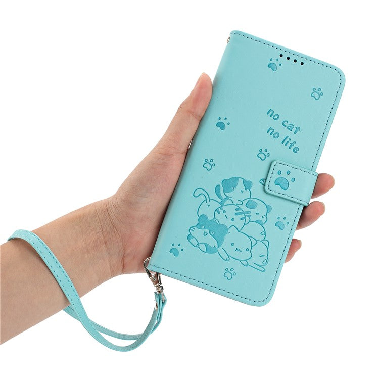 Phone Case For OnePlus Nord N30 SE 5G / Oppo A79 5G / A2 5G with Strap Cats Imprint Leather Cover - Green