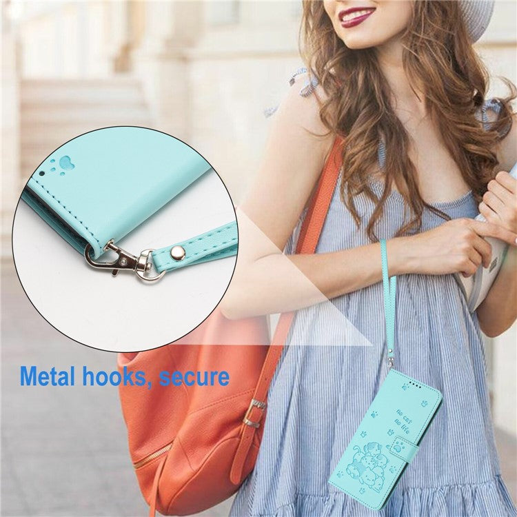 Phone Case For OnePlus Nord N30 SE 5G / Oppo A79 5G / A2 5G with Strap Cats Imprint Leather Cover - Green