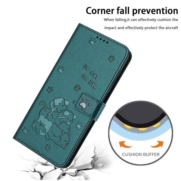 Phone Case For OnePlus Nord N30 SE 5G / Oppo A79 5G / A2 5G with Strap Cats Imprint Leather Cover - Blackish Green