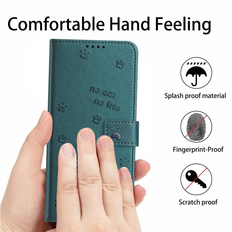 Phone Case For OnePlus Nord N30 SE 5G / Oppo A79 5G / A2 5G with Strap Cats Imprint Leather Cover - Blackish Green
