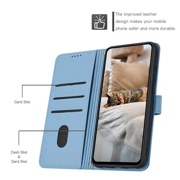 For iPhone 16e Case with Strap Cats Imprint Leather Wallet Phone Cover - Blue