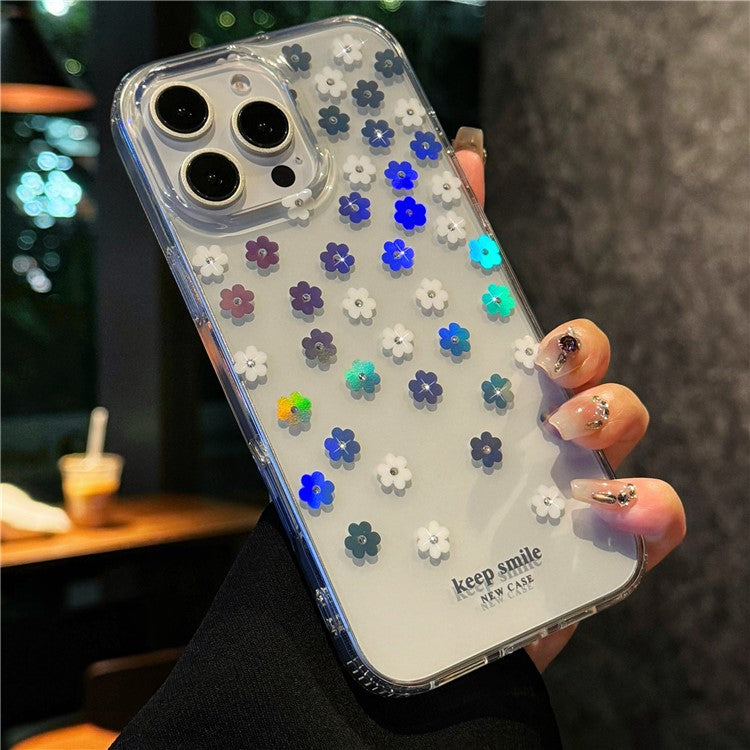 For iPhone 16 Pro Case Laser Flower IMD PC+TPU Clear Phone Cover - Cream Flowers