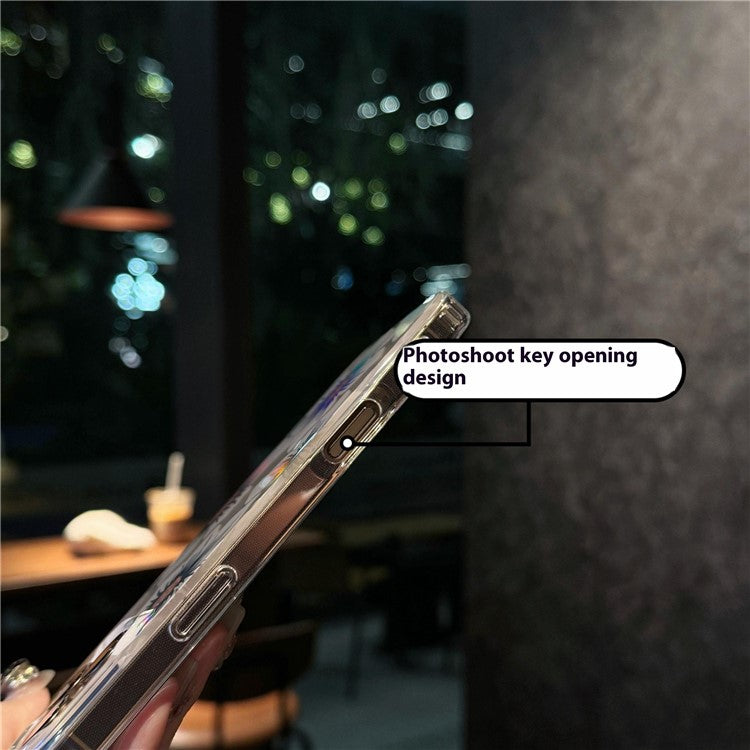 For iPhone 16 Pro Case Laser Flower IMD PC+TPU Clear Phone Cover - Cream Flowers