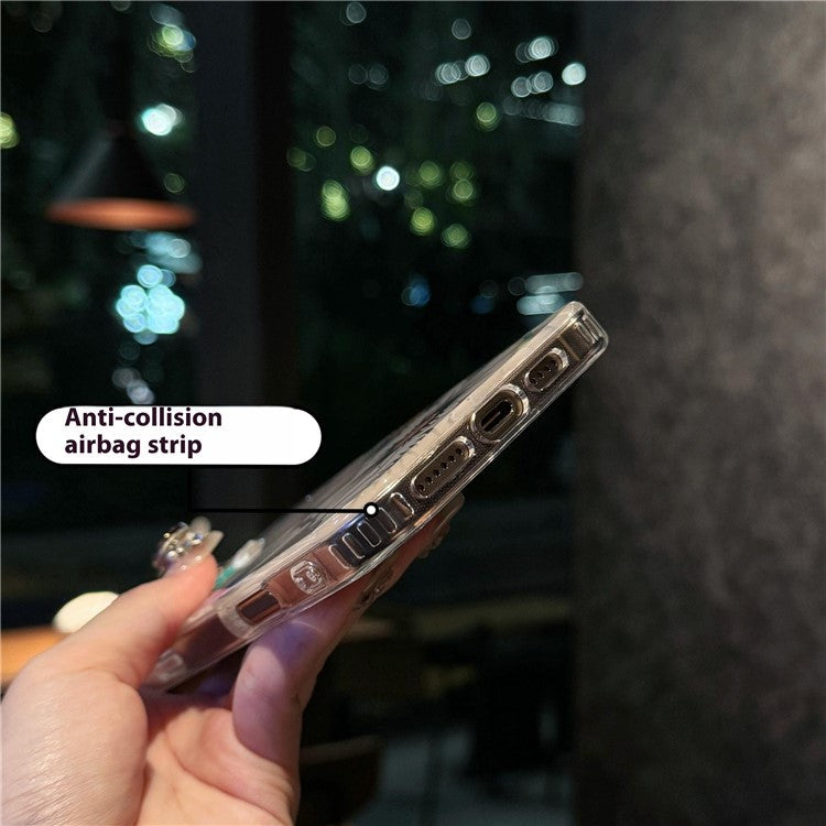 For iPhone 16 Pro Case Laser Flower IMD PC+TPU Clear Phone Cover - Cream Flowers