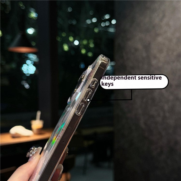 For iPhone 16 Pro Case Laser Flower IMD PC+TPU Clear Phone Cover - Cream Flowers