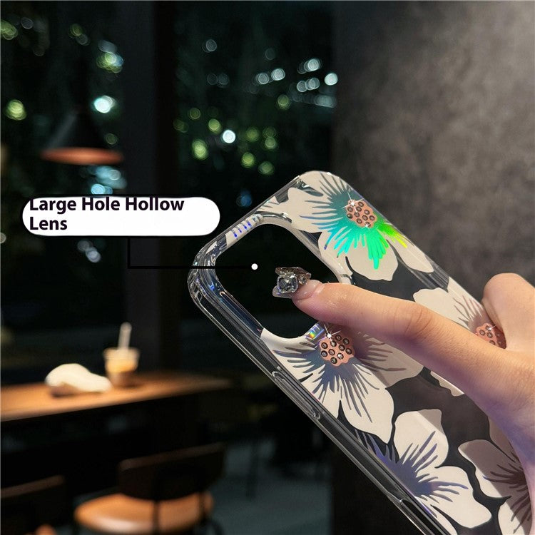 For iPhone 16 Pro Case Laser Flower IMD PC+TPU Clear Phone Cover - Cream Flowers