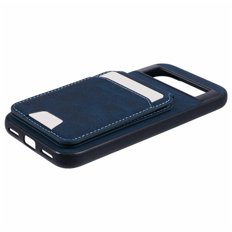 SUTENI H02 For Google Pixel 8a Case Card Slots Kickstand Litchi Texture Leather+TPU Cover - Blue