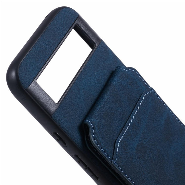SUTENI H02 For Google Pixel 8a Case Card Slots Kickstand Litchi Texture Leather+TPU Cover - Blue