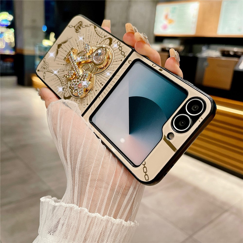 For Samsung Galaxy Z Flip7 FE 5G / Z Flip6 5G Case Kickstand TPU+PC Rhinestones Decor Phone Cover - Rose Gold