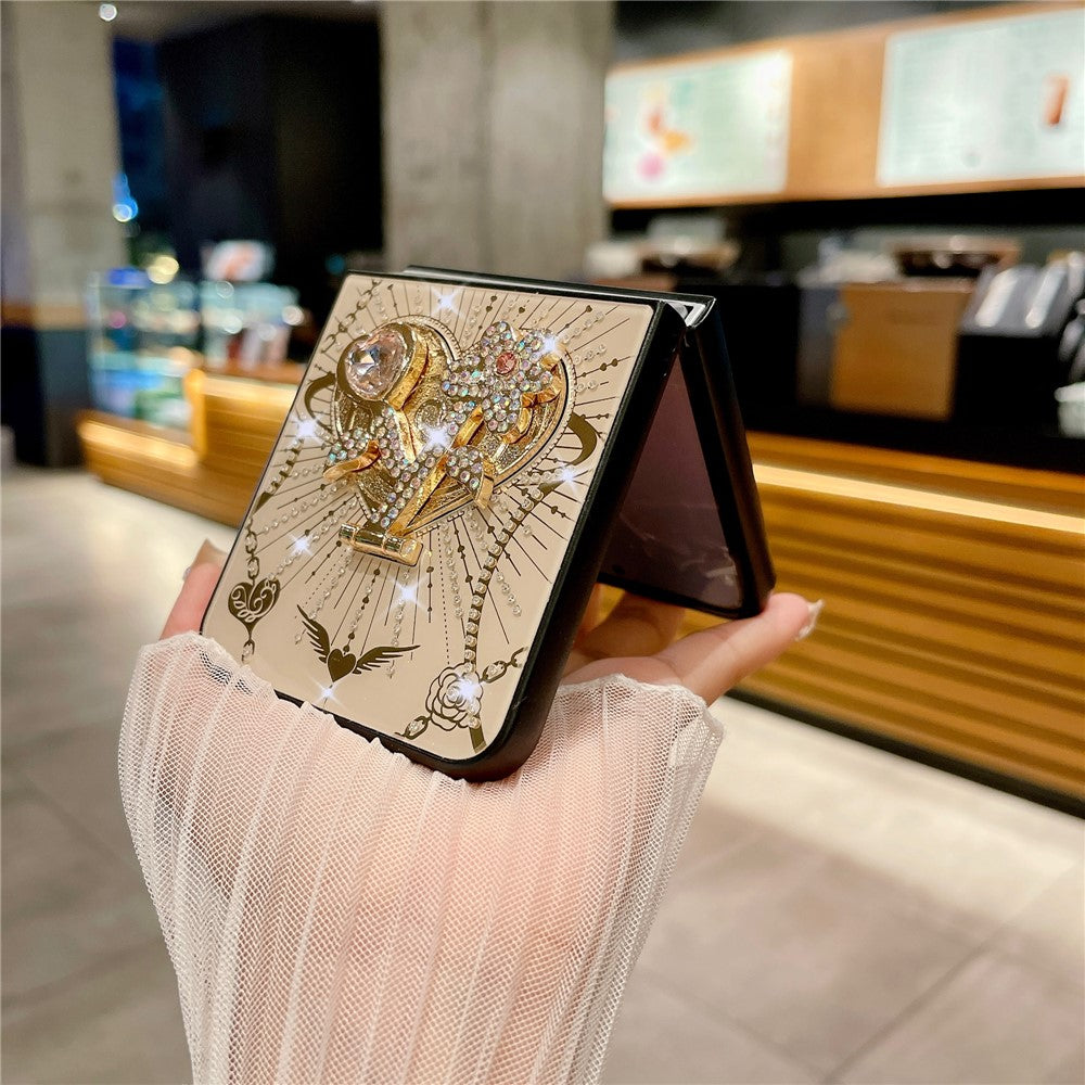 For Samsung Galaxy Z Flip7 FE 5G / Z Flip6 5G Case Kickstand TPU+PC Rhinestones Decor Phone Cover - Rose Gold