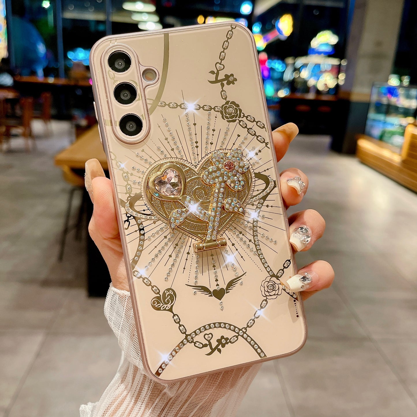 For Samsung Galaxy A16 4G / 5G Case Kickstand TPU+PC Rhinestones Decor Phone Cover - Rose Gold