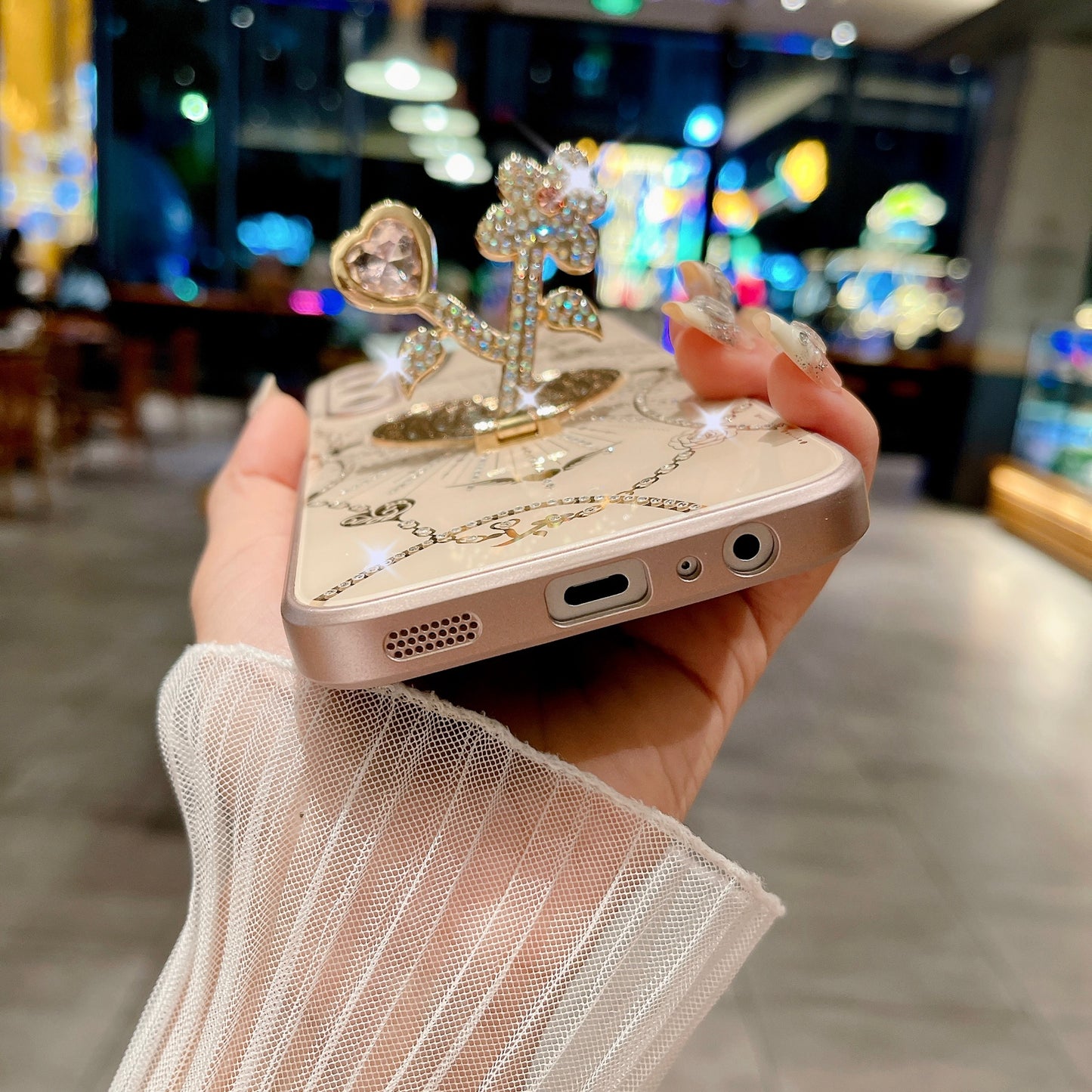 For Samsung Galaxy A16 4G / 5G Case Kickstand TPU+PC Rhinestones Decor Phone Cover - White