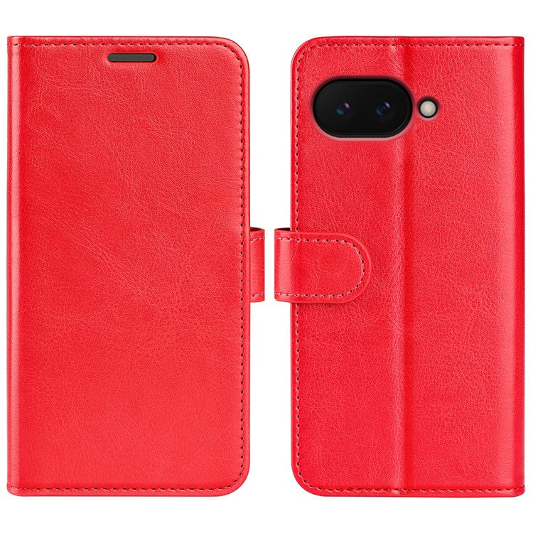 For Google Pixel 9a Wallet Case Crazy Horse Texture Stand Leather Phone Cover - Red